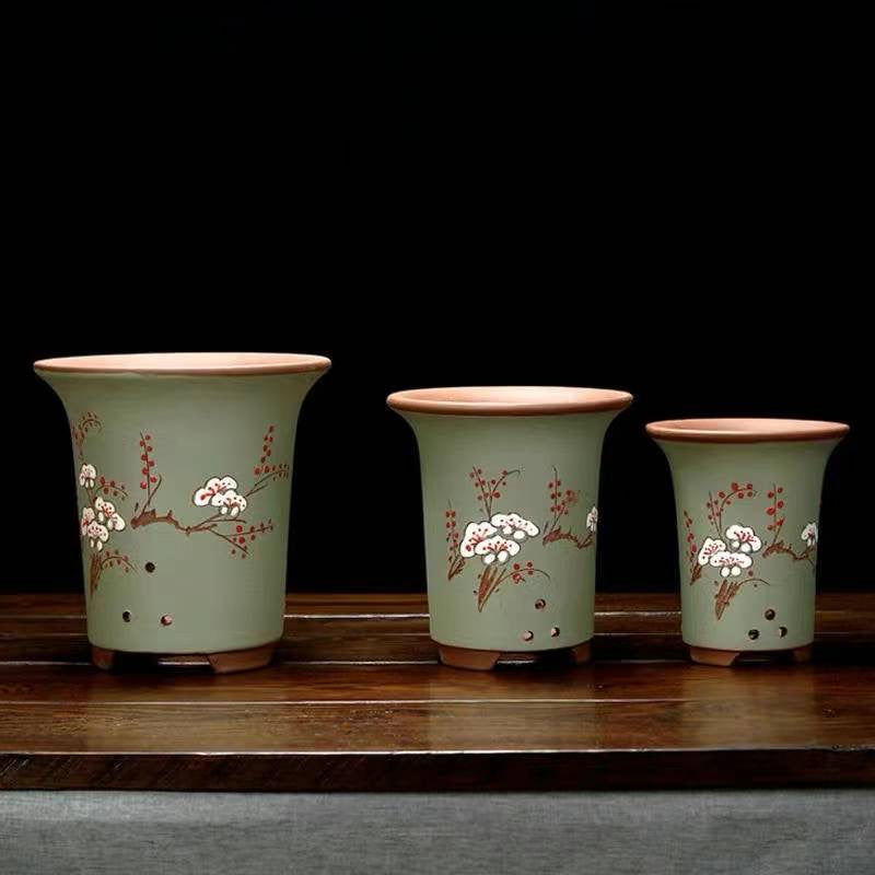 紫砂兰花盆带托盘3件套