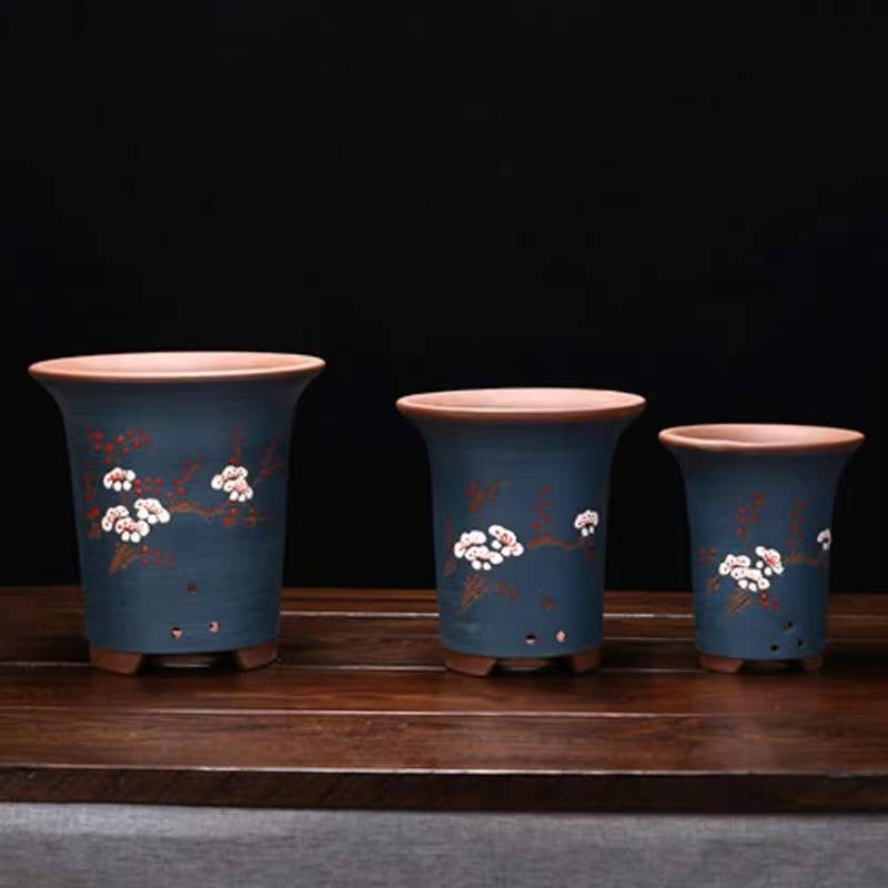 紫砂兰花盆带托盘3件套