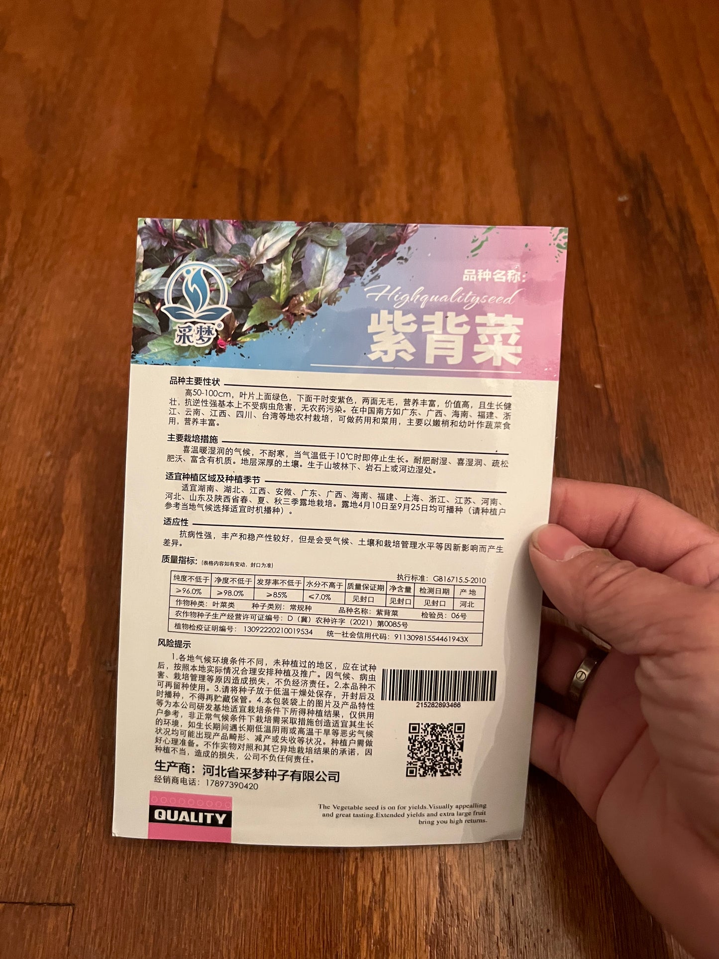 紫背菜200粒，春夏播种